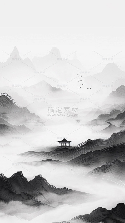 中国风通用墨色古风山水背景场景图片素材