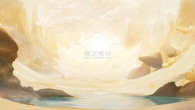 中国风通用国风金色莲花山川背景