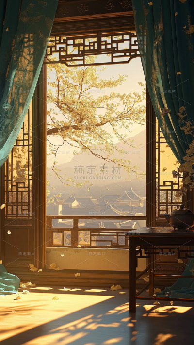 中国风通用古风窗景底图背景