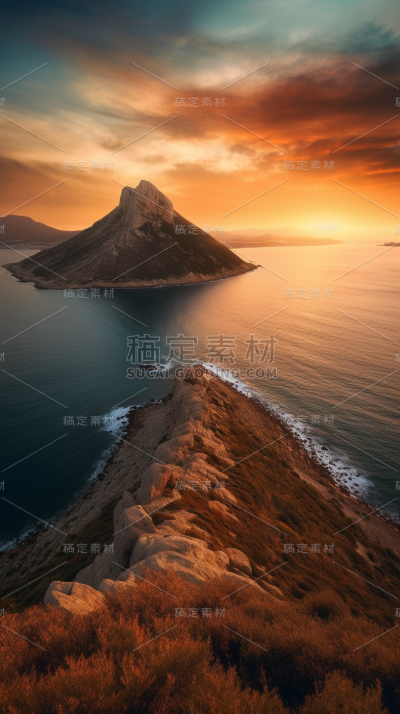 山川山峰夕阳日落风景景观