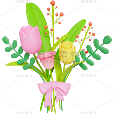 生产素材-植物--郁金香花束3D贴纸