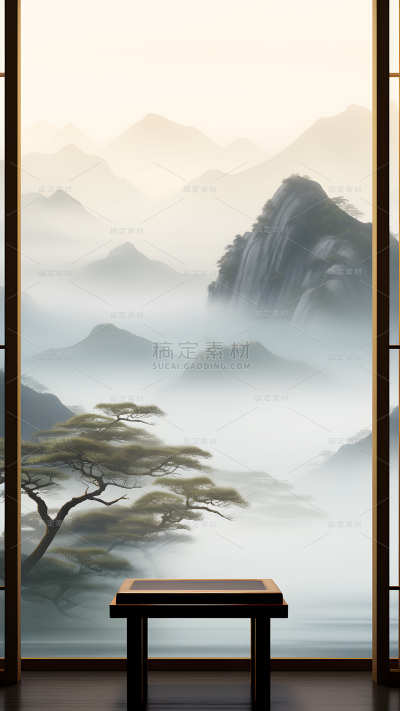 通用电商传统中国风中式自然山树场景背景