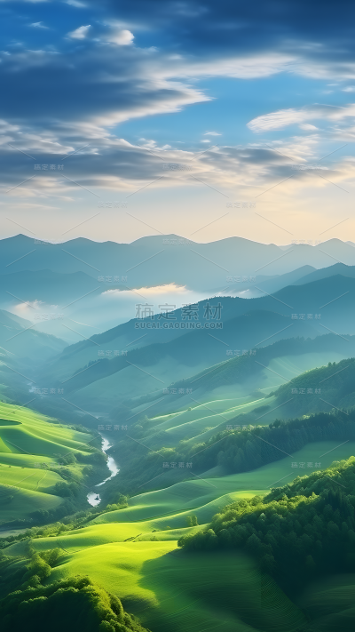 通用唯美自然山川湖水草地风景背景
