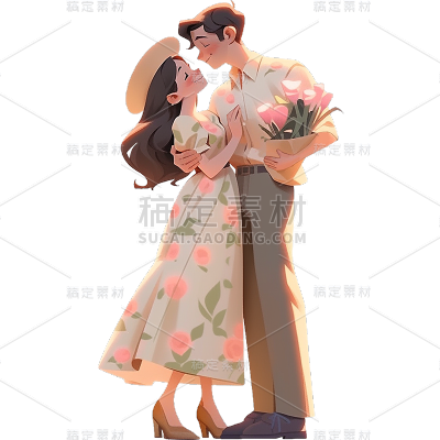 情人节3D立体C4D插画可爱情侣人物元素素材