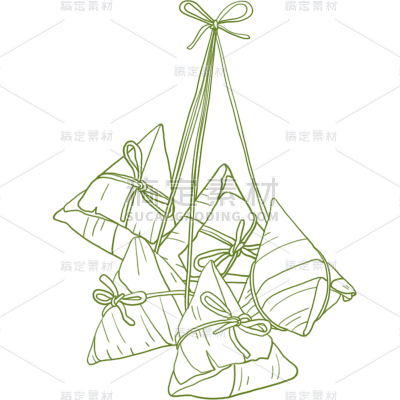 端午节通用绿色线条粽子元素素材