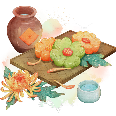 重阳节九月初九手绘插画重阳糕场景元素素材