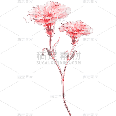 母亲节通用粉色3D玻璃康乃馨花朵元素素材