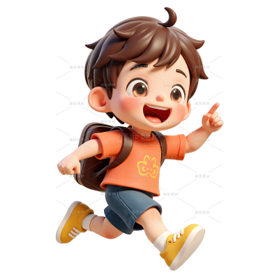 儿童节软3D风可爱男孩奔跑跳跃元素