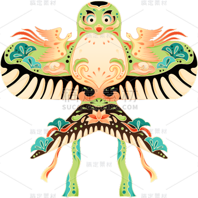 二十四节气春分插画幻彩国潮风春季风筝元素素材