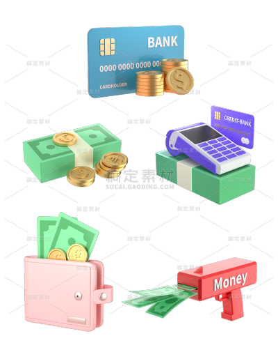 2309SC-素材组合-C4D-3D立体金融理财贴纸2