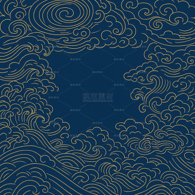 中国风传统线条海浪云纹元素背景（td）