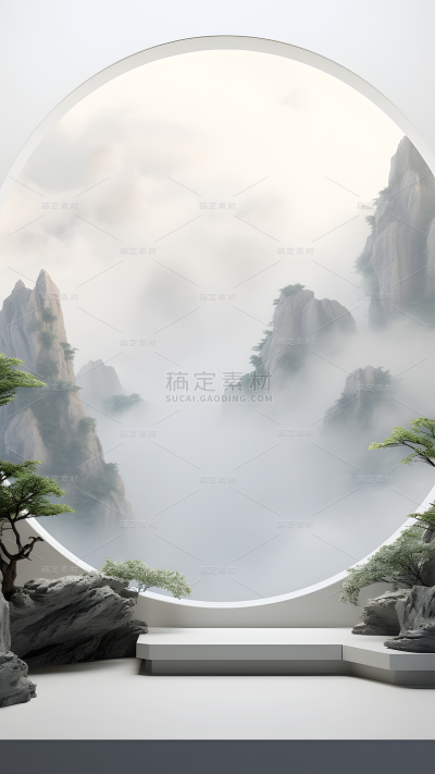 通用电商传统中国风中式自然山树场景背景