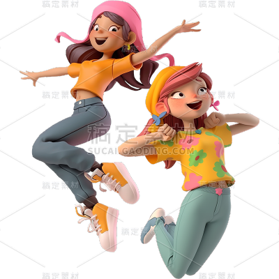 通用3D时尚感卡通感插画狂欢人物贴纸