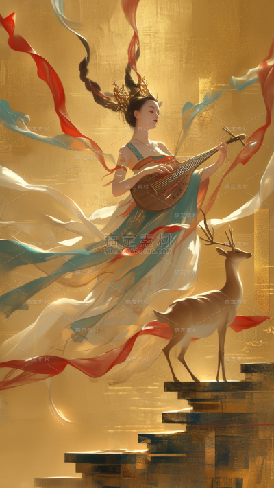 中国风通用国风飞天仙女插画背景