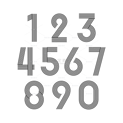 艺术字系列简约风黑白线条阿拉伯数字（td）