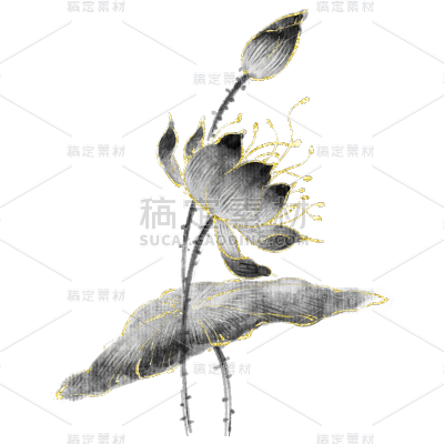 通用中国风水墨黑金莲花元素