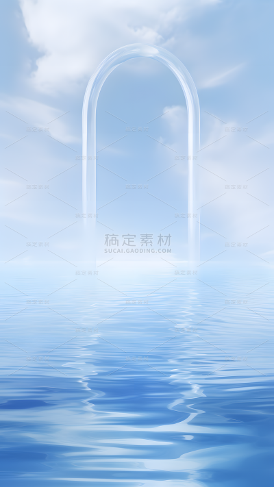 通用电商简约透明玻璃感蓝色水面展台场景背景