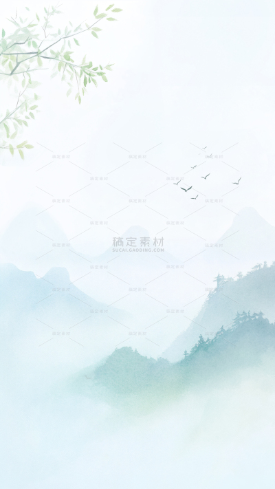 背景系列中国风水墨飞鸟远山背景