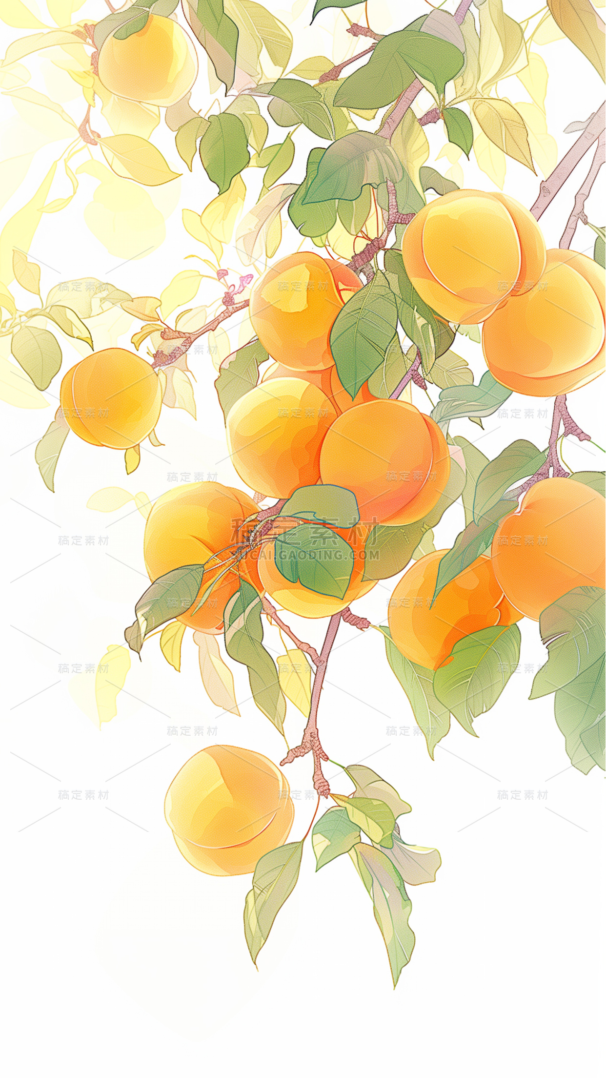 果蔬系列-通用-水彩国风插画水果背景图片