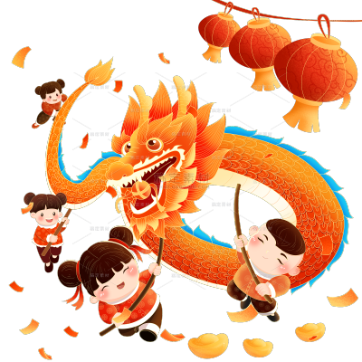 龙年春节新春新年过年除夕国潮舞龙组合元素素材