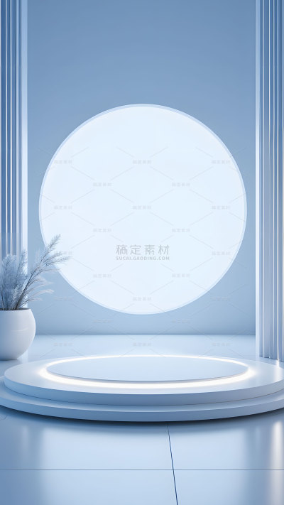科技风系列简约风蓝白色空间植物电商促销展台背景