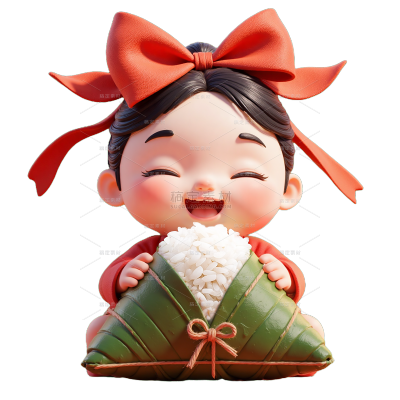 端午节软3D风女孩粽子场景元素