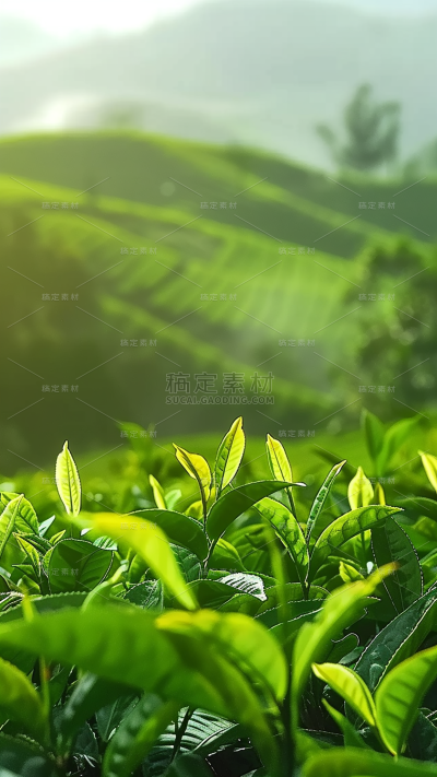 植物通用实景绿色茶叶茶园场景背景图片素材