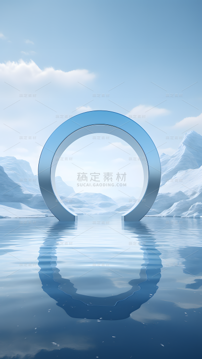 通用电商简约透明玻璃感水面圆形展台场景背景