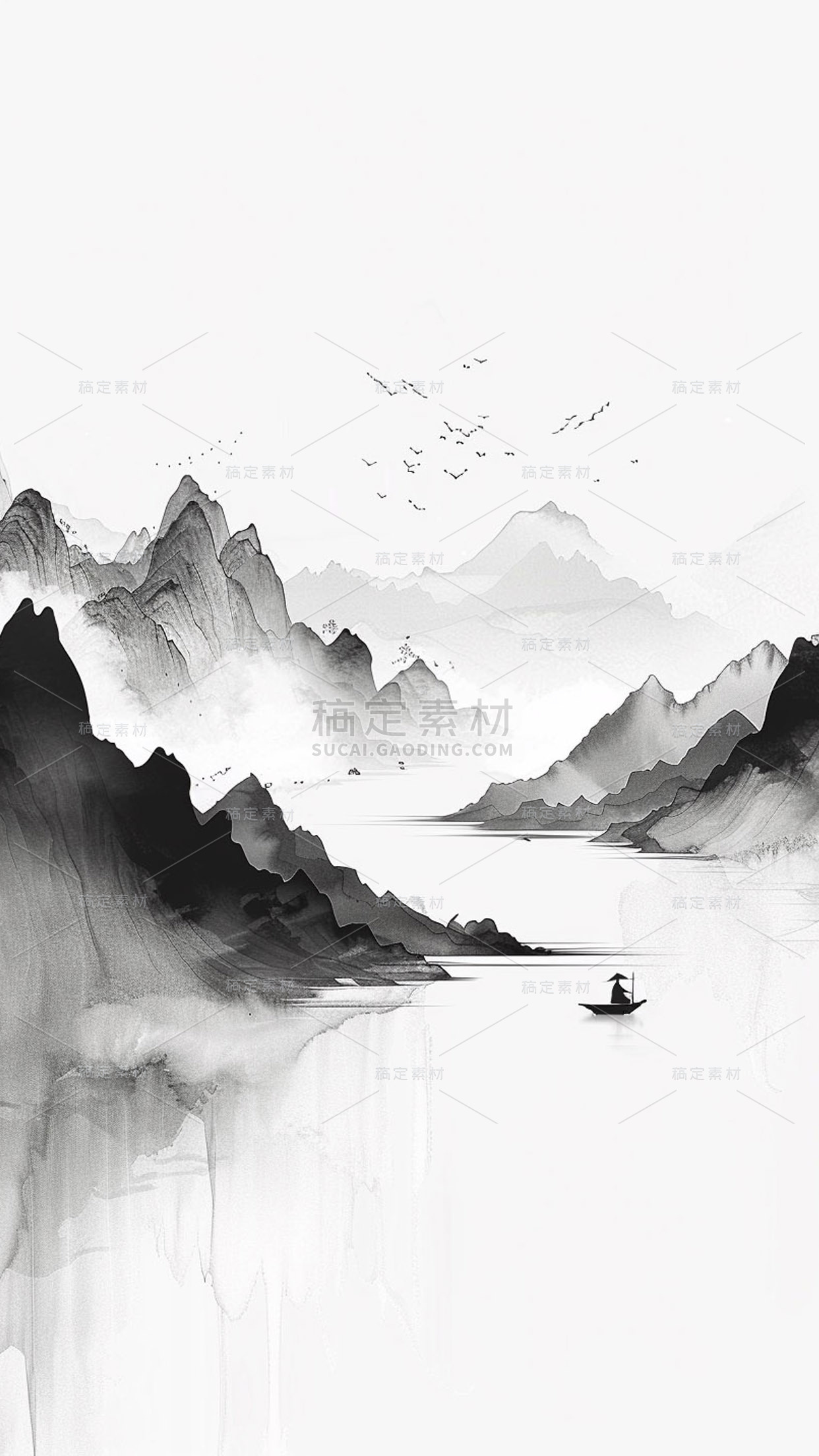 中国风通用墨色古风山水背景场景图片素材
