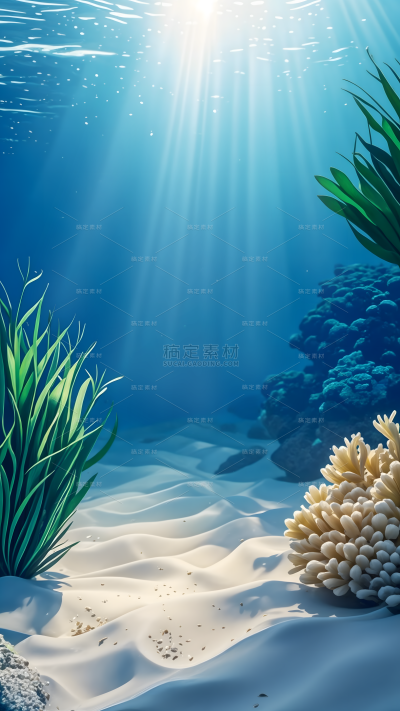 风光系列实景感海底沙石植物展台背景
