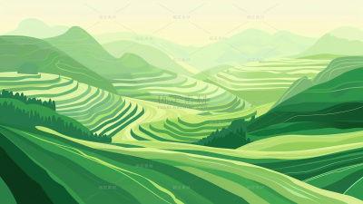 常规系列通用梯田风景插画背景素材