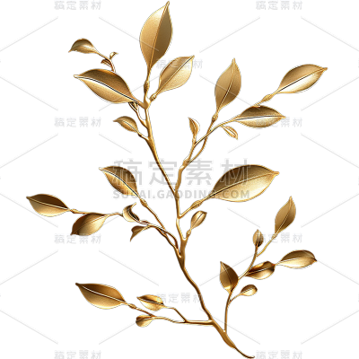 植物通用立体金属树枝元素素材