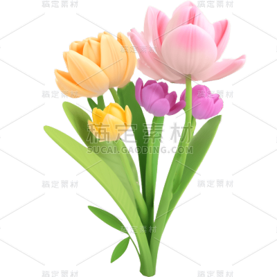通用软3D风立体卡通感花束花环花元素素材