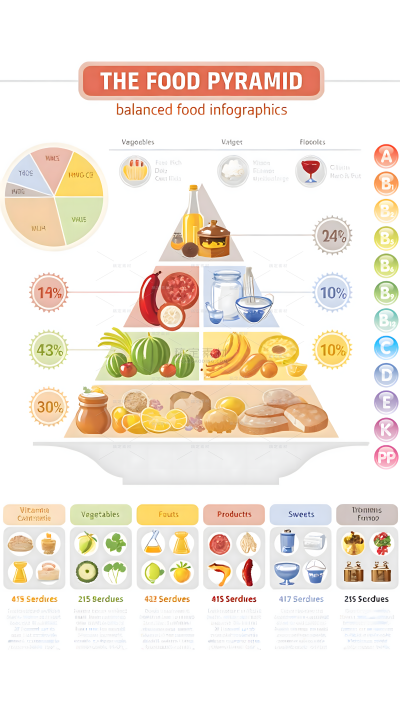 医疗系列插画风膳食营养金字塔（td）