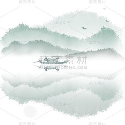 中国风通用古风墨水小船元素素材