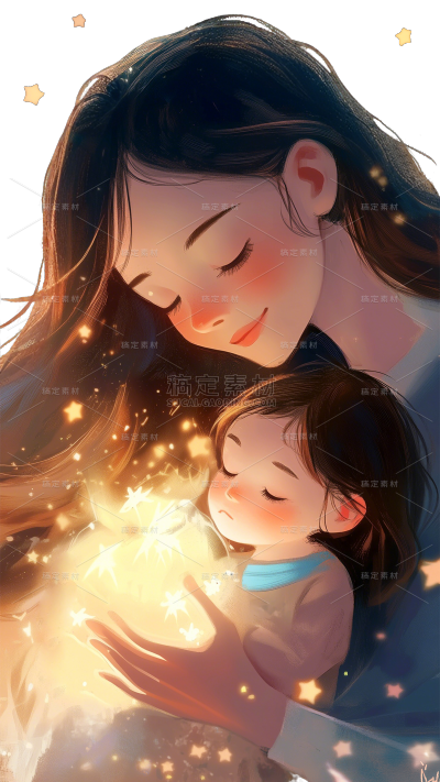 母亲节-光影感温馨亲子互动插画元素