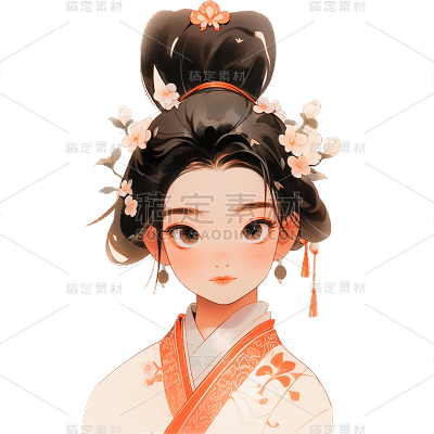 人物系列-通用-插画东方美学少女半身贴纸