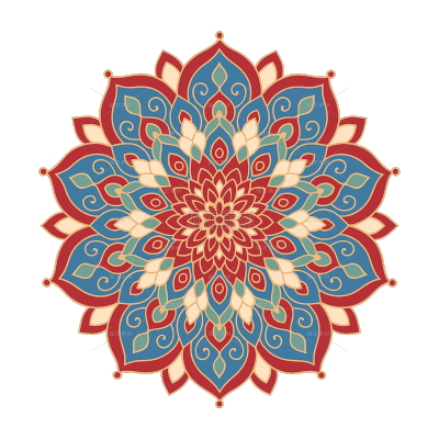 中国风矢量彩色对称环形窗花花纹元素（td）