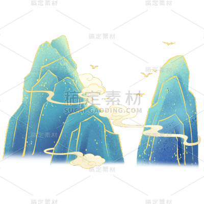 中国风中式国潮插画山水元素素材