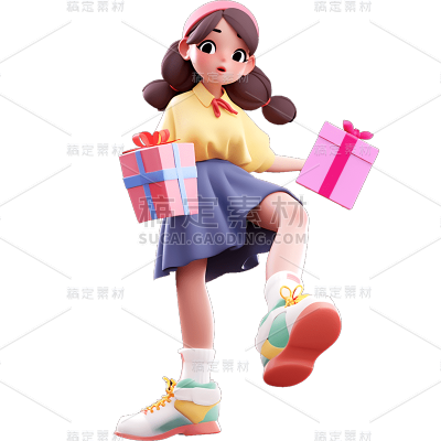 3D电商购物女孩人物贴纸