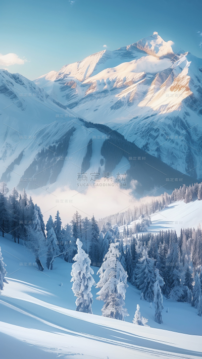 冬天通用实景树林雪山背景