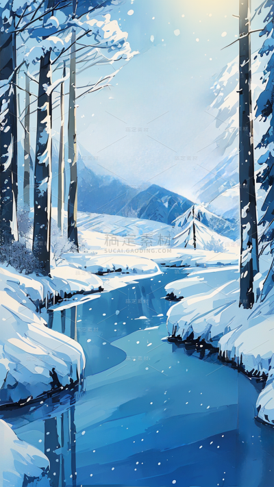 冬天漫画风插画雪地背景