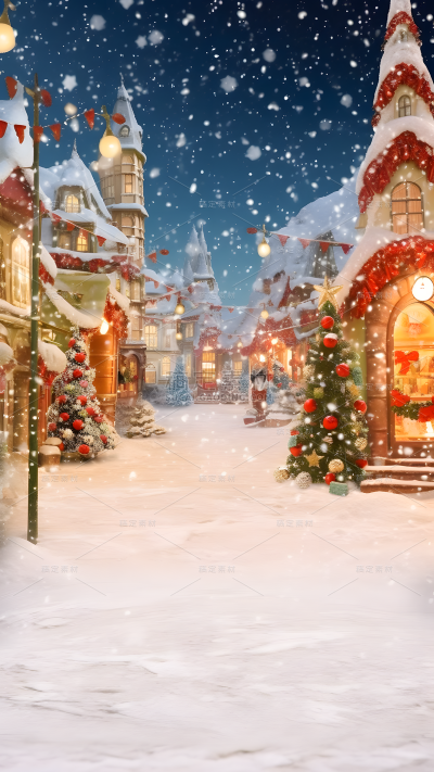 圣诞节平安夜3D立体C4D实景街道雪景场景背景图片素材