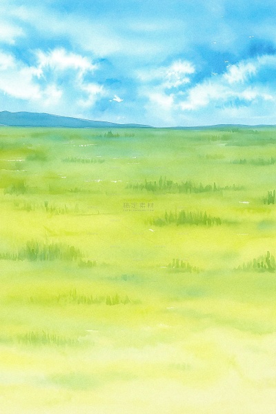 常规内容-背景系列插画风草原蓝天背景