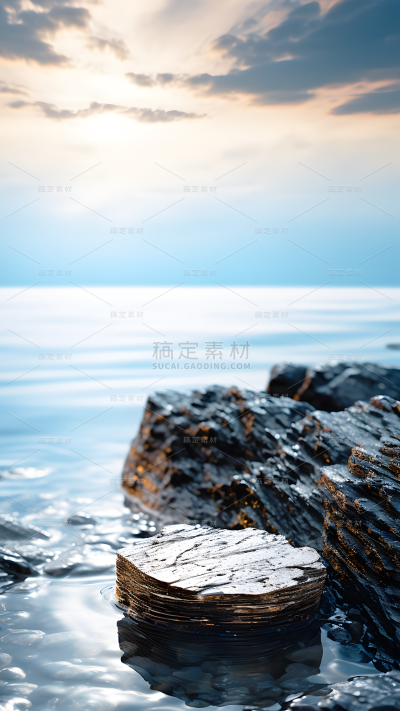 通用3D立体C4D水面礁石场景背景图片素材
