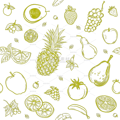 果蔬系列-插画多品类水果组合线稿风格贴纸 