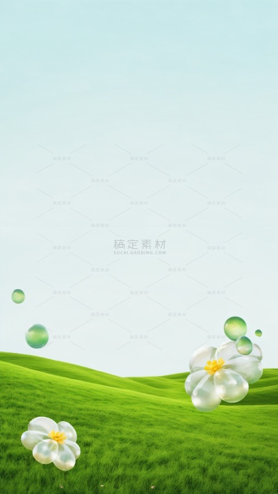 常规风光系列3D感透明立体花朵草坪背景