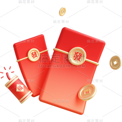 春节龙年新春新年过年除夕中国风3D立体C4D红包元素素材
