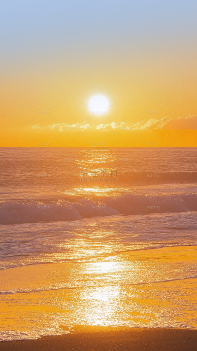 风光系列写实夕阳海面沙滩背景