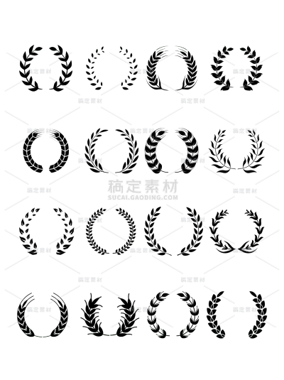 常规麦穗圆框组合套系贴纸元素素材